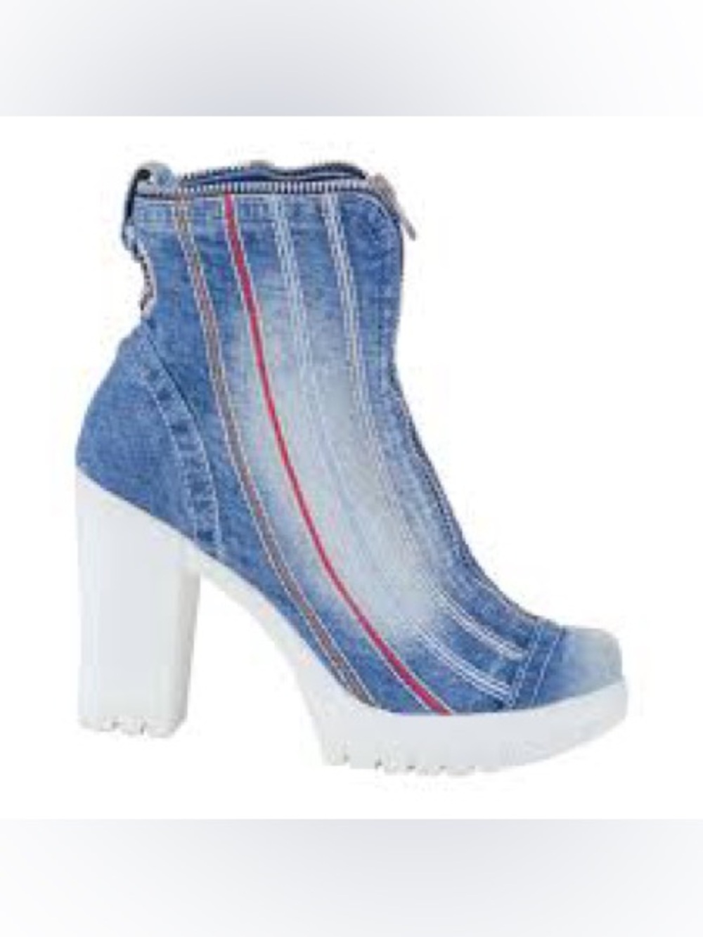 Custom Upcycled Denim Platform Y2K Boots High Block Heel Size 39 Sporty
